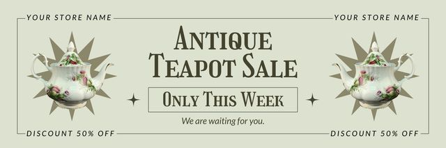 Plantilla de diseño de Antique Teapot With Flower Ornaments At Discounted Rates Twitter 