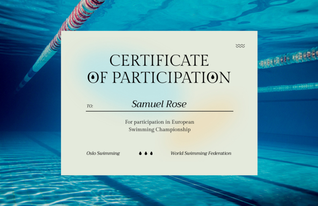Award for Participation in Swimming Championship Certificate 5.5x8.5in tervezősablon