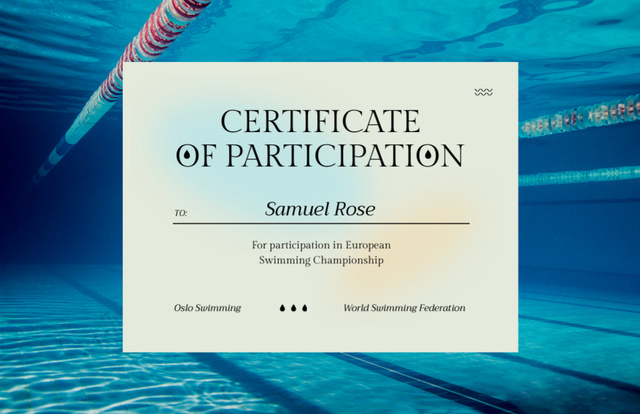 Award for Participation in Swimming Championship Certificate 5.5x8.5in Modelo de Design