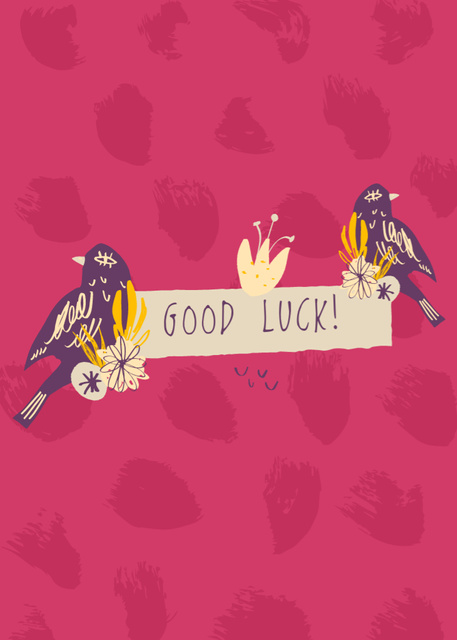 Good Luck Wishes with Birds on Pink Postcard 5x7in Vertical Šablona návrhu