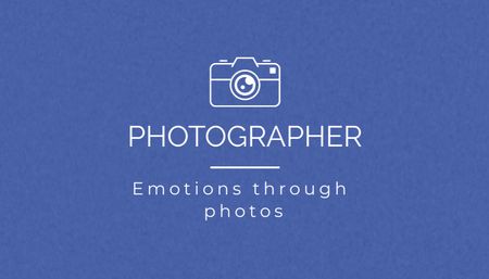 Platilla de diseño Photographer Services Ad with Camera Icon on Blue Business Card US