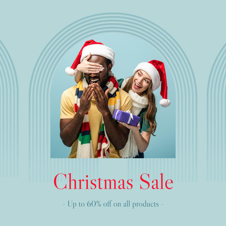 Christmas Sale Announcement with Cheerful Couple Instagram Design Template