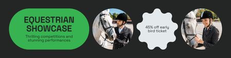 Jockeys in Full Harness with Their Horses in Arena Twitter Design Template