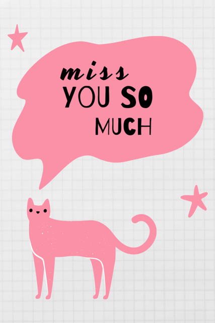 Modèle de visuel Miss You so Much Quote with Pink Cat And Stars - Postcard 4x6in Vertical