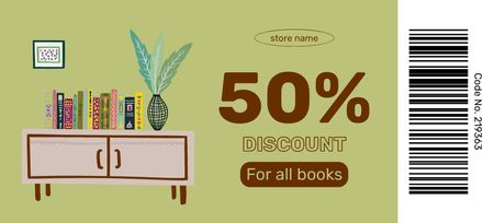 Bookstore's Discount with Bookshelf Coupon 3.75x8.25in Design Template