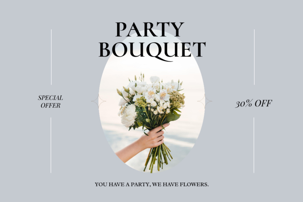 Flower Shop Services Offer with Bouquet in Hands Postcard 4x6in Modelo de Design