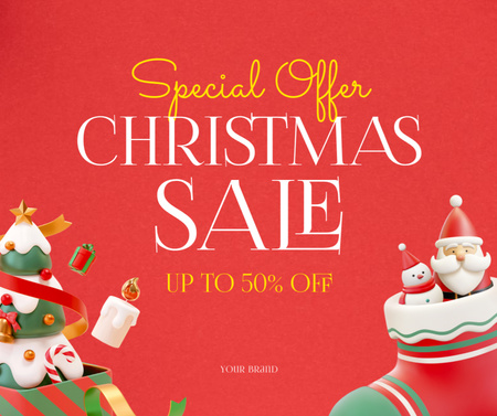 Christmas Sale Offer Santa and Snowman in Stocking Facebook Πρότυπο σχεδίασης