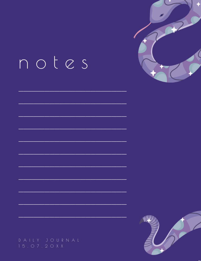 Blank for Notes with Illustration of Snakes Notepad 107x139mm Design Template