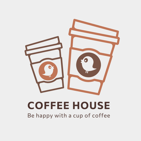 Cafe Ad with Illustration of Cute Coffee Cups Logo Design Template