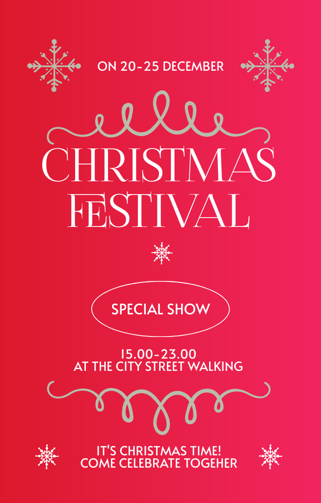 Christmas Festival Alert on Red Invitation 4.6x7.2in Design Template