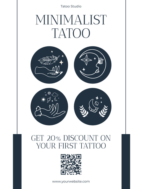 Minimalist Tattoos With Discount In Studio Offer Poster US Tasarım Şablonu