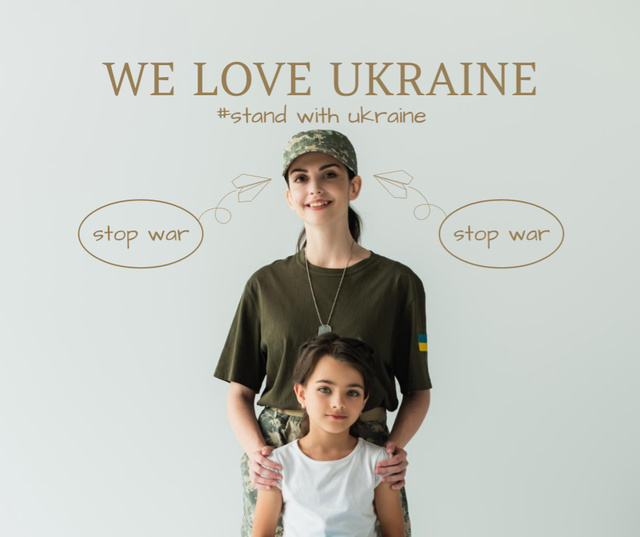 Ukrainian military woman with kid Facebook Tasarım Şablonu