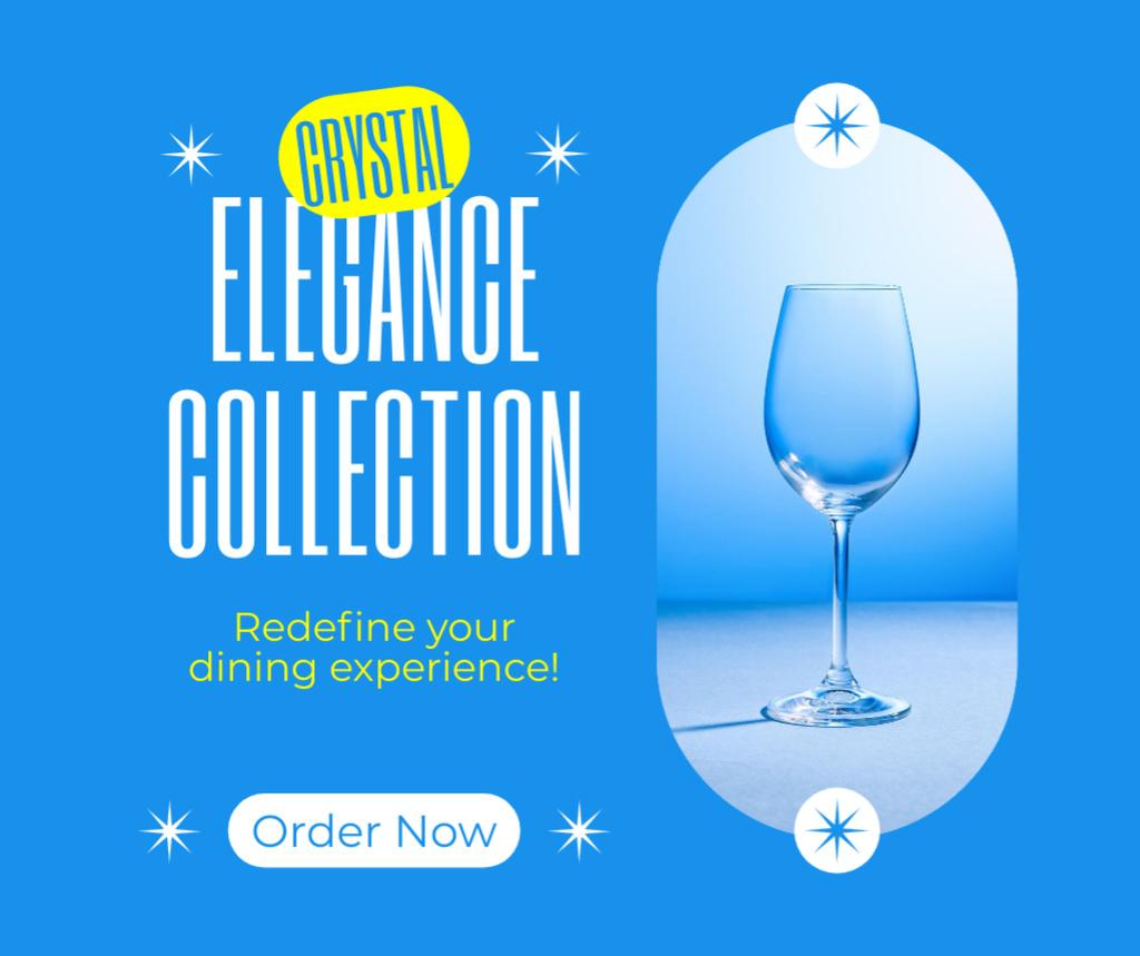 Crystal Elegant Glassware Collection Promo with Wineglass Facebook Šablona návrhu