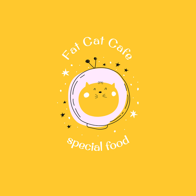 Cat Cafe with Funny Cat Logo Šablona návrhu
