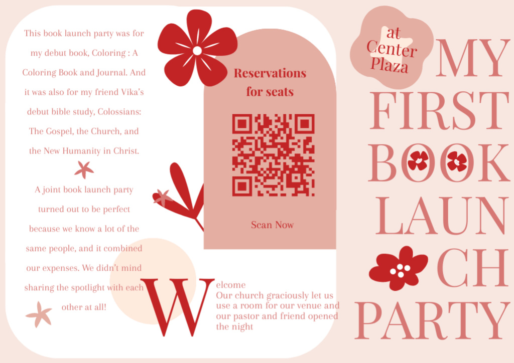 Book Launch Party Announcement Brochure Modelo de Design