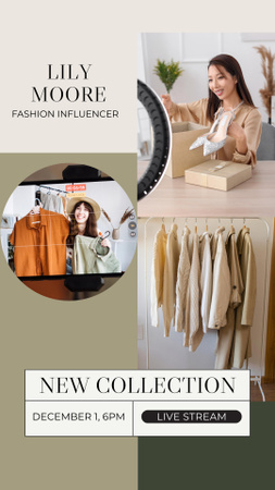 Designvorlage Neue Kollektionsbewertung von Fashion Influencer für Instagram Story