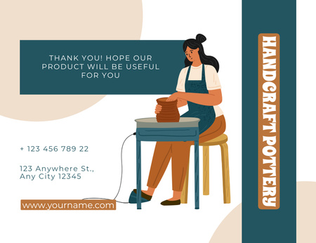 Handcraft Pottery Offer With Illustration Thank You Card 5.5x4in Horizontal Design Template