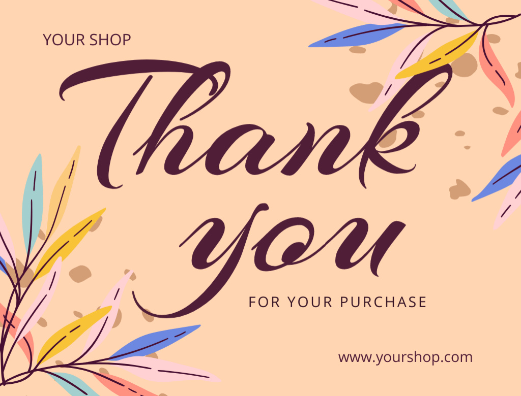Platilla de diseño Thankful Phrase For Purchase with Colored Leaves Postcard 4.2x5.5in
