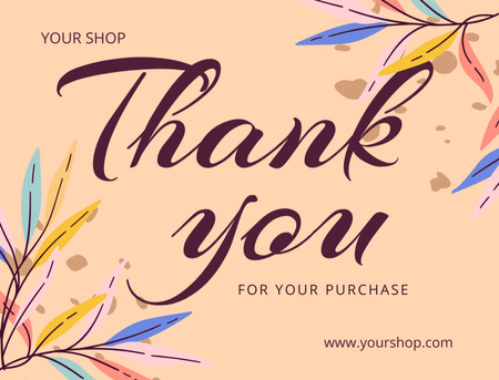 Thankful Phrase For Purchase with Colored Leaves Postcard 4.2x5.5in – шаблон для дизайну