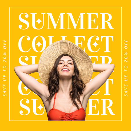 Summer Fashion Ad with Stylish Woman in Hat Instagram Πρότυπο σχεδίασης