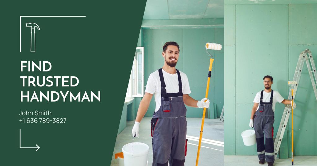 Efficient Handyman Services Offer In Green Facebook AD Tasarım Şablonu