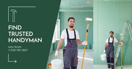 Efficient Handyman Services Offer In Green Facebook AD Design Template
