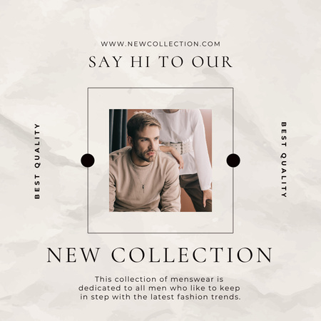 Új outfit kollekció elegáns, pulóveres férfival Social media tervezősablon