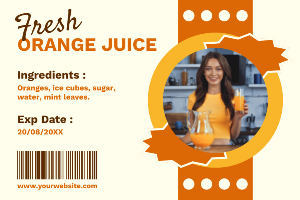 Tasteful Orange Juice With Mint Leaves Offer Label Modelo de Design
