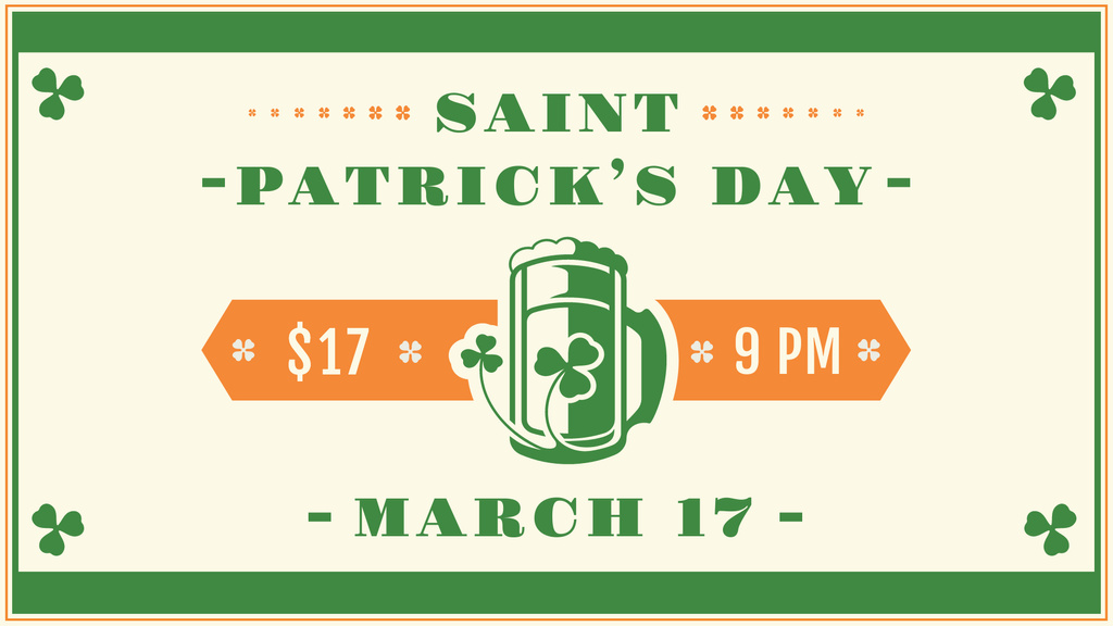St.Patrick's Day Holiday Celebration with beer glass FB event cover Design Template