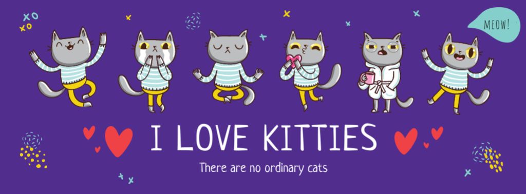 Cute kitties having fun Facebook coverデザインテンプレート