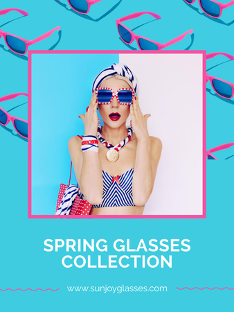 Spring Collection with Beautiful Girl in Sunglasses Poster USデザインテンプレート