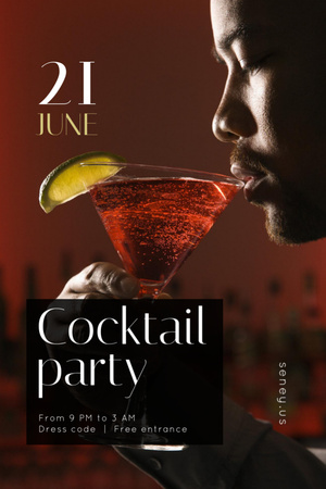 Party Announcement with Man drinking Cocktail Flyer 4x6in Šablona návrhu