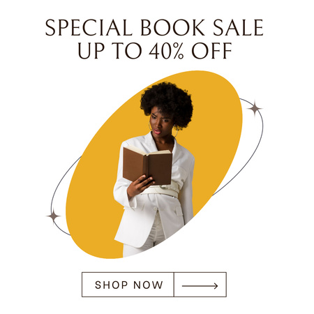 Special Book Sale Offer with Woman Reading Instagram Design Template