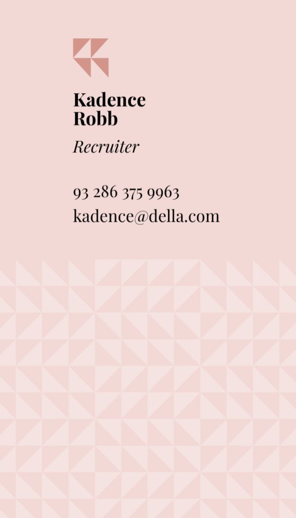 Modèle de visuel Recruiter Contacts with Triangles in Pink - Business Card US Vertical