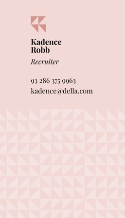 Plantilla de diseño de Recruiter Contacts with Triangles in Pink Business Card US Vertical 