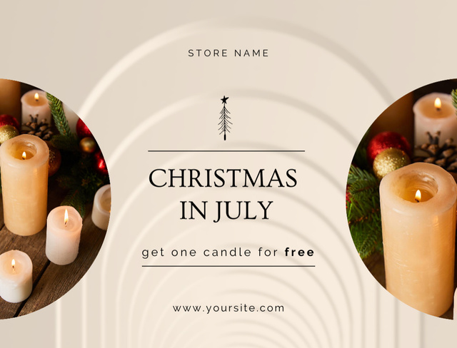Designvorlage Exciting Christmas In July Celebration And Candles Offer In Beige für Postcard 4.2x5.5in