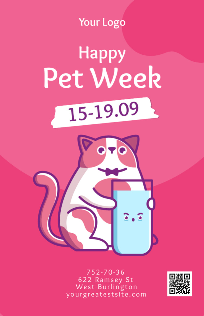 Pet Week Greetings With Fluffy Cat In Pink Invitation 5.5x8.5in Šablona návrhu