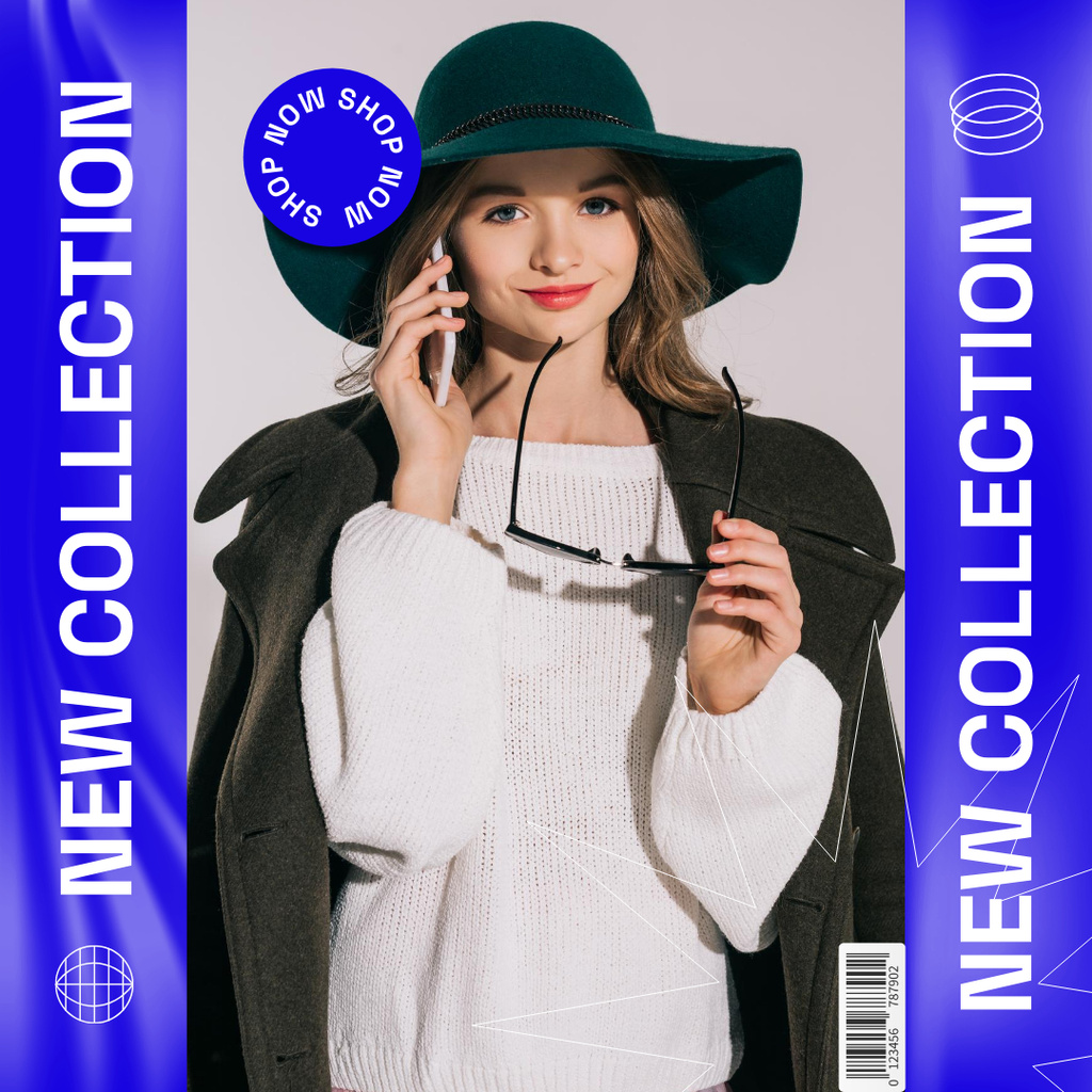 Fashion Collection Ad with Woman in Hat Instagram Design Template