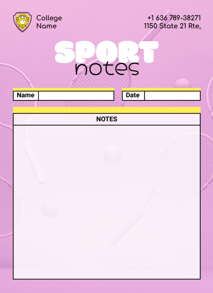 Designvorlage College Sport Diary für Notepad 4x5.5in