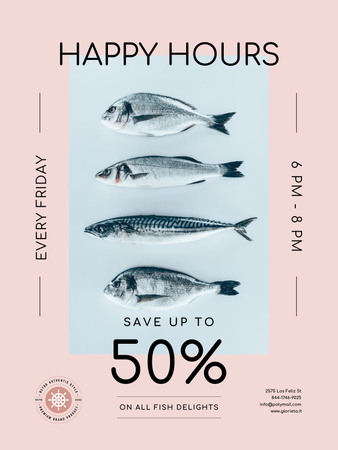 Happy Hours Offer on Fresh Fish Poster 36x48in Design Template