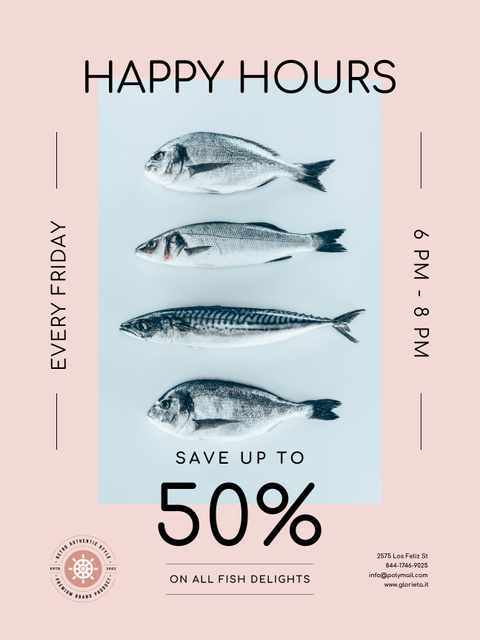 Designvorlage Yummy Fish Delights With Discount Offer für Poster 36x48in