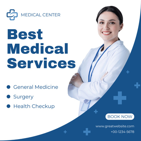 Best Healthcare Services Ad with Smiling Nurse Instagramデザインテンプレート