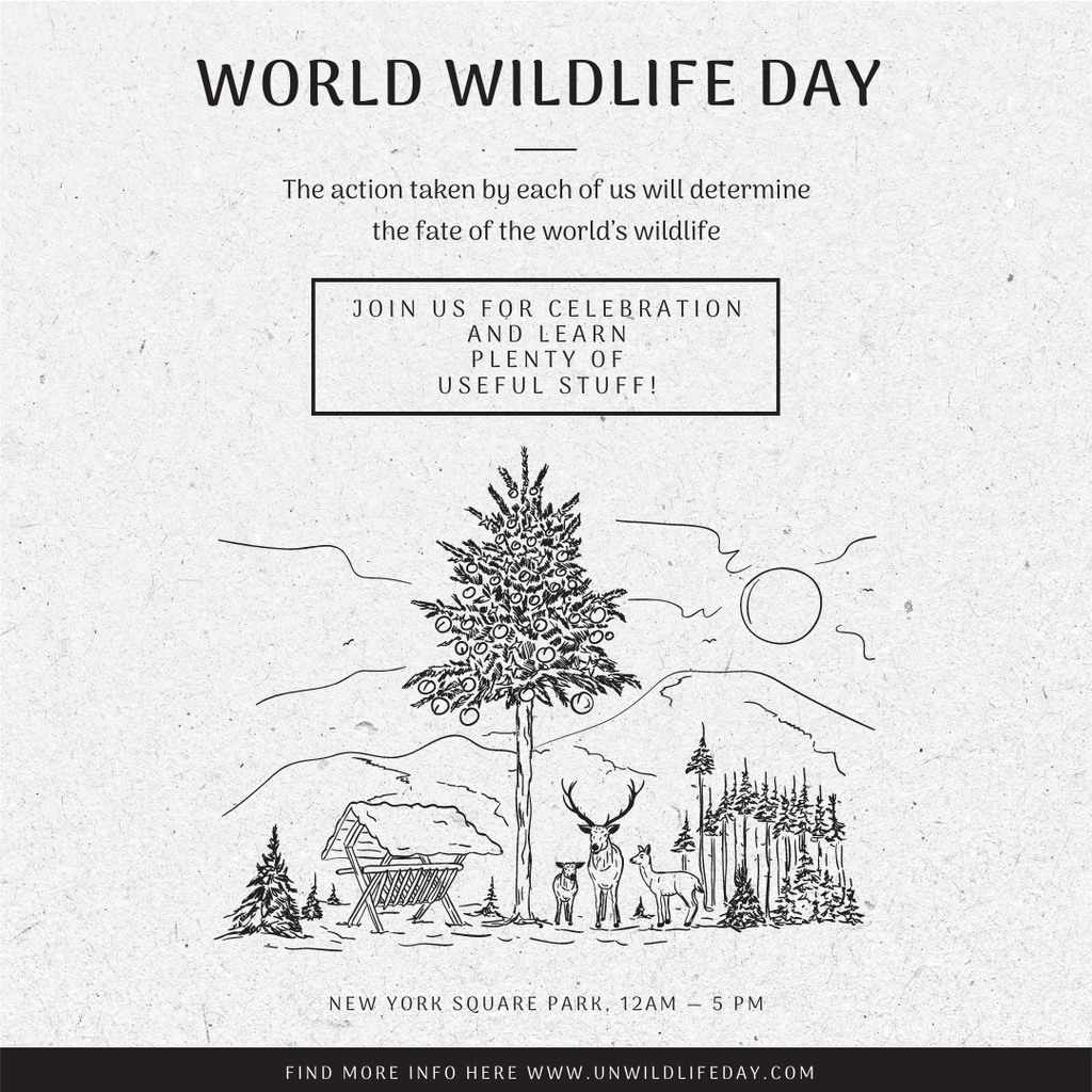World Wildlife Day Event Announcement Nature Drawing Instagram AD Πρότυπο σχεδίασης