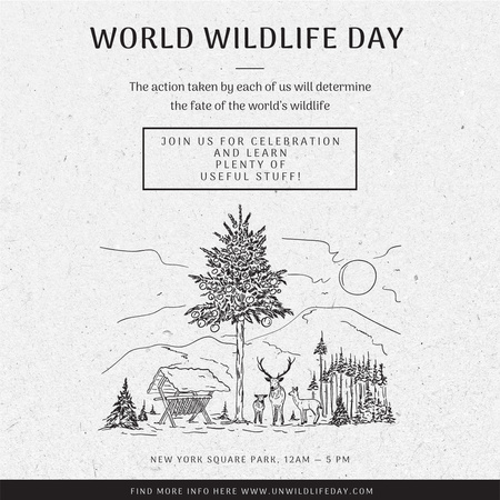 Designvorlage World Wildlife Day Event Announcement Nature Drawing für Instagram AD