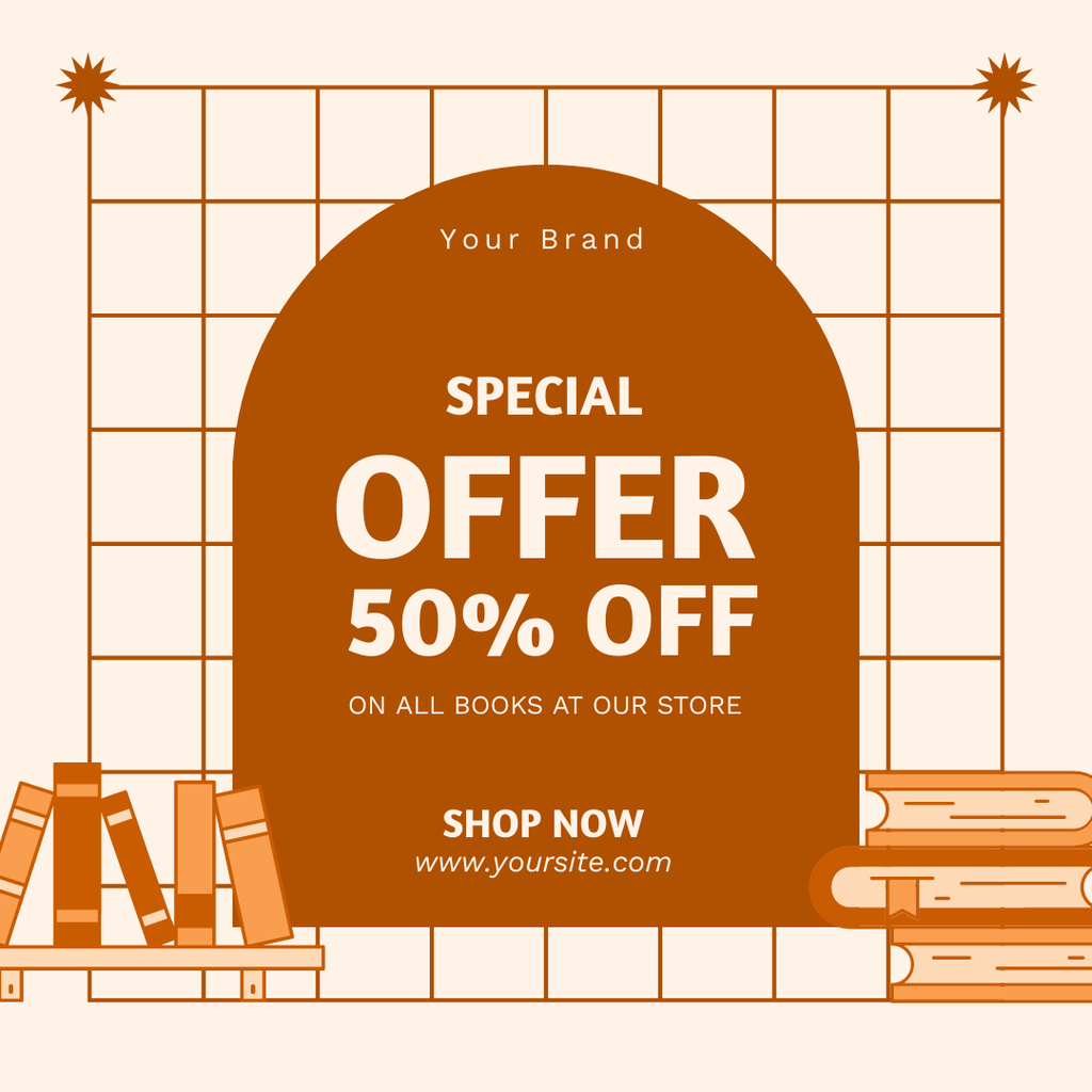 Ontwerpsjabloon van Instagram van Books Special Sale Offer on Simple Orange Ad