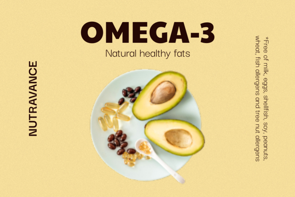 Designvorlage Nutritional Supplements Offer with Avocado on Plate für Label