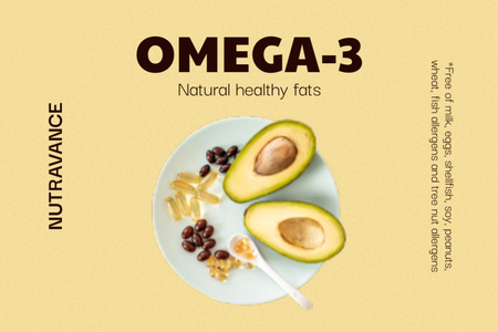 Nutritional Supplements Offer with Avocado on Plate Label Design Template