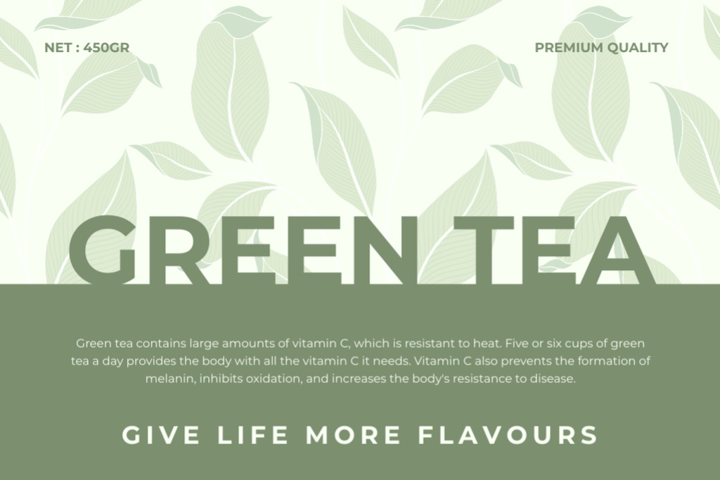 Premium Green Tea Retail Label Modelo de Design