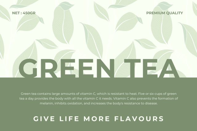 Premium Green Tea Retail Label Tasarım Şablonu