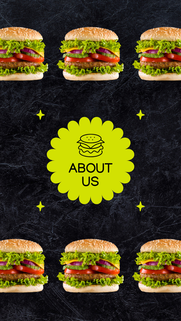 Designvorlage Info about Restaurant with Burgers für Instagram Highlight Cover